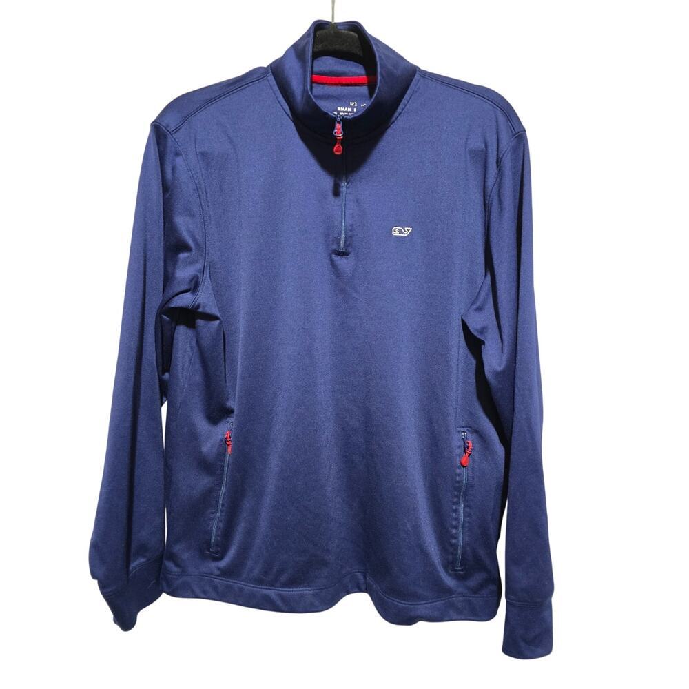 Vineyard Vines Classic 1/4 zip Blue Whale Logo Pullover Top Mens Small